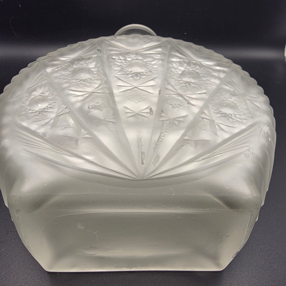 Vintage Frosted Glass Decanter Ruby Red Stopper Clear Art Deco Style GOOD - Picture 4 of 4